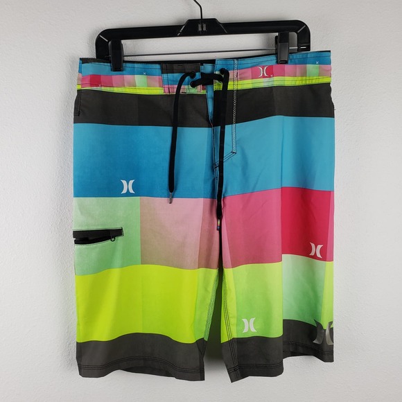 Hurley Men's 30 Phantom Kingsroad Board Shorts Neon Colorblock Unlined‎ Swimwear - Picture 1 of 9